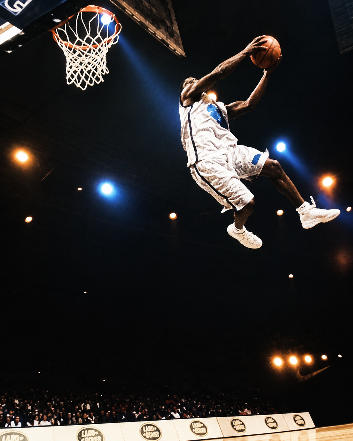 Basketball athlete finishing above the rim
